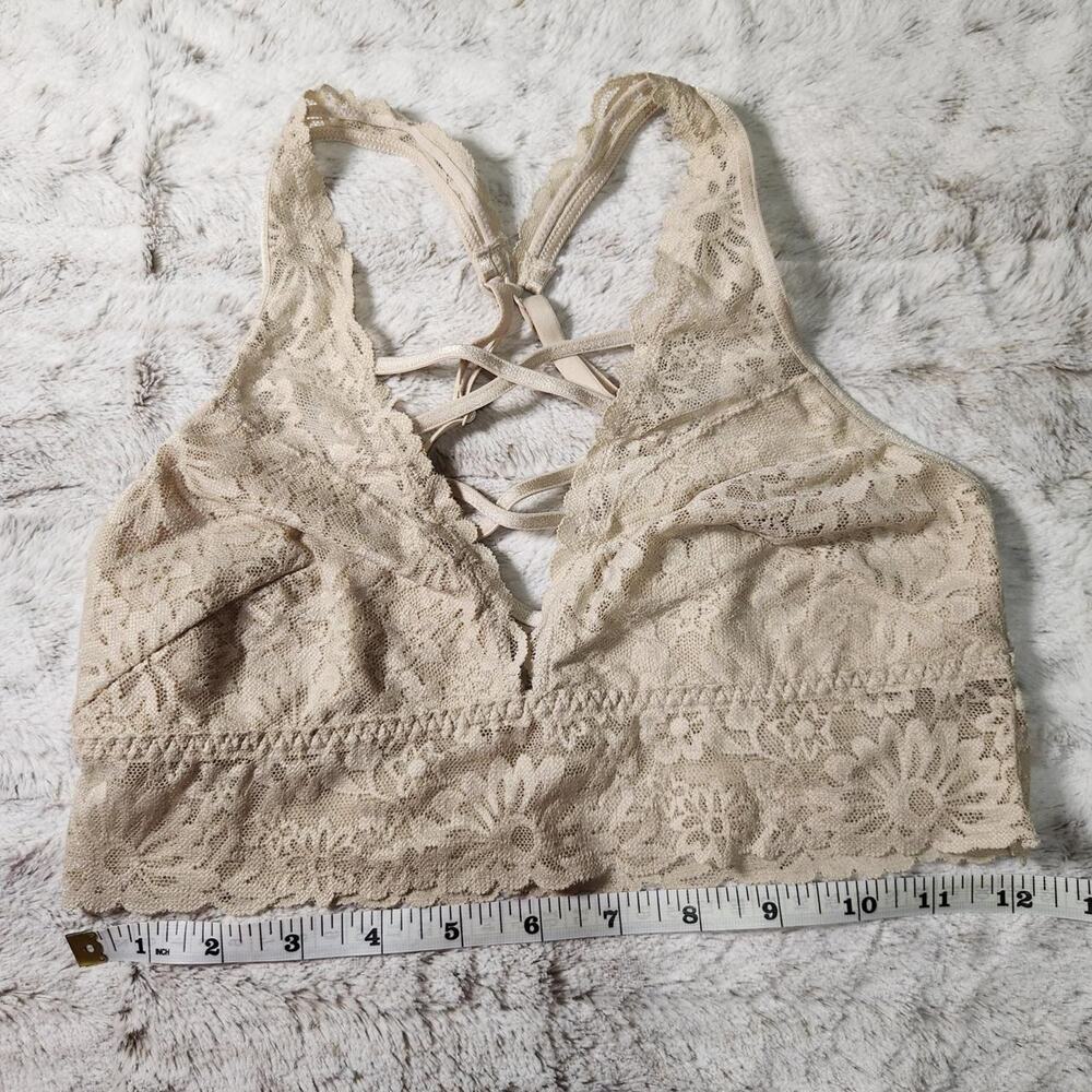 Victoria's Secret PINK Beige Strappy Front Lace Bralette Bra Size Small